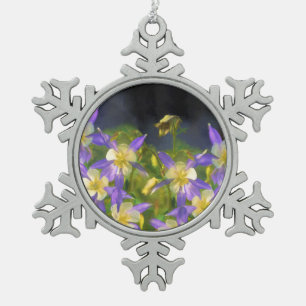 Colorado Blue Columbine Painting - Original Art Snowflake Pewter Christmas Ornament