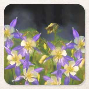 Colorado Blue Columbine Painting - Original Art Square Paper Coaster