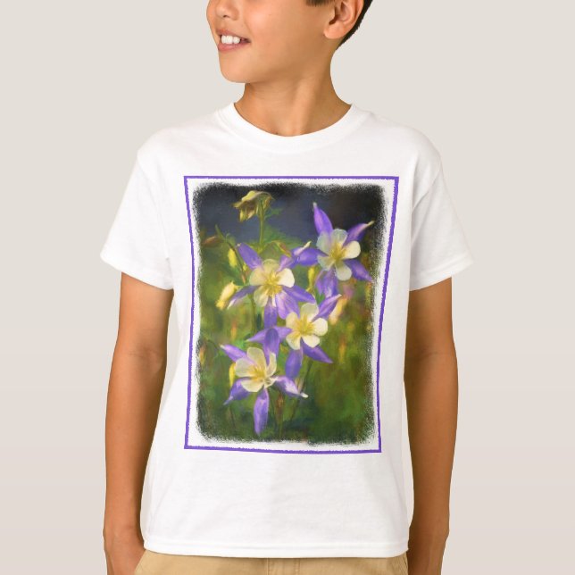 Colorado Blue Columbine Painting - Original Art T-Shirt (Front)