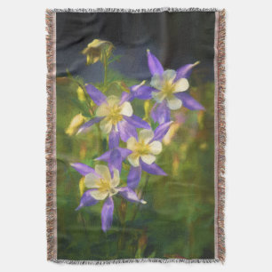 Colorado Blue Columbine Painting - Original Art Throw Blanket