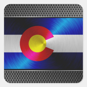 Colorado brushed metal flag square sticker