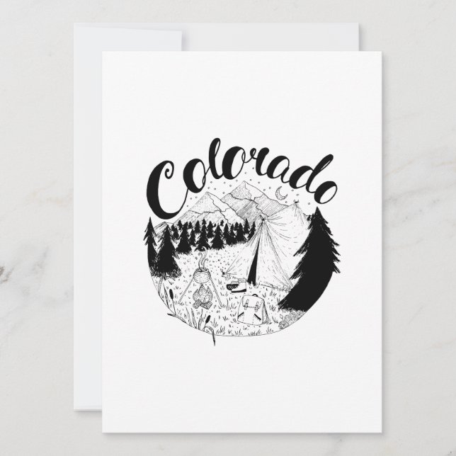 Colorado Camper Outdoors Ink Illustration Holiday Card (Front)