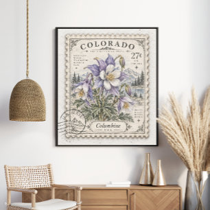 Colorado Columbine State Flower Mountain Postage Poster