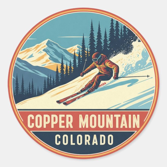Colorado Copper Mountain Skiing Magnet Classic Round Sticker (Front)