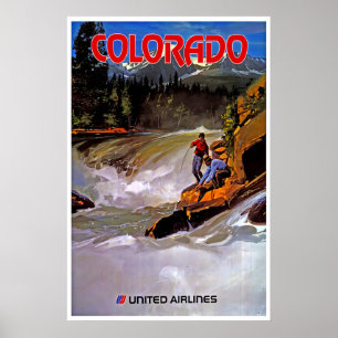 Colorado Fishing Art United Airlines Travel Poster