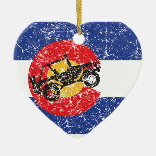 Colorado Flag 4 Wheeler Ceramic Tree Decoration