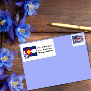 Colorado Flag and State Flower Blue Columbine Label