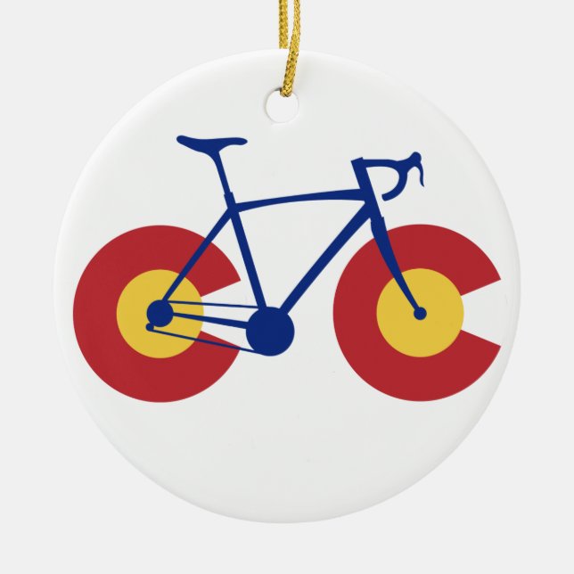 Colorado Flag Bicycle Ceramic Tree Decoration (Front)