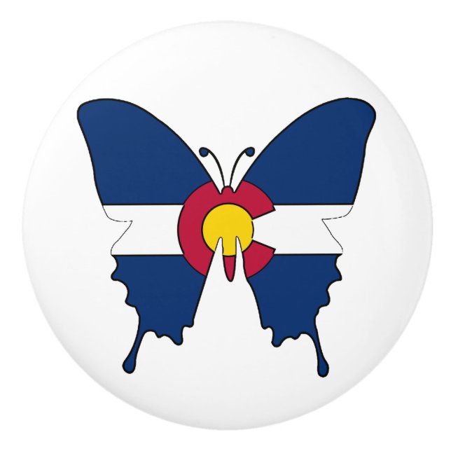 Colorado flag butterfly ceramic pull knob (Front)