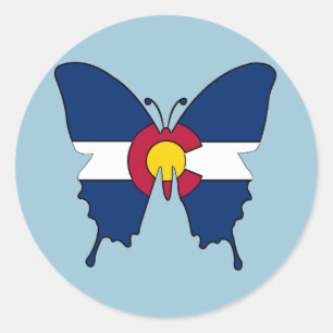 Colorado flag butterfly round stickers