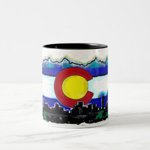 Colorado flag denver skyline artistic coffee mug