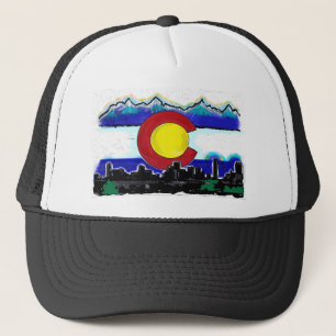 Colorado flag denver skyline artistic deco hat