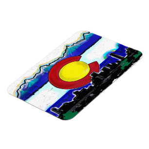 Colorado flag denver skyline artistic magnet