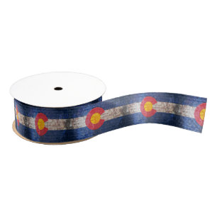 Colorado flag grunge brick wall pattern ribbon grosgrain ribbon