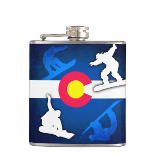 Colorado flag grunge snowboarder flask