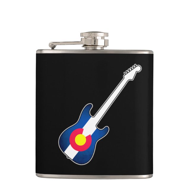 Colorado flag guitar vinyl wrapped flask (Front)