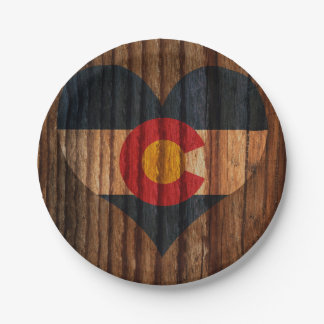 Colorado Flag Heart on Wood theme Paper Plate