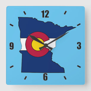 Colorado flag Minnesota outline square clock
