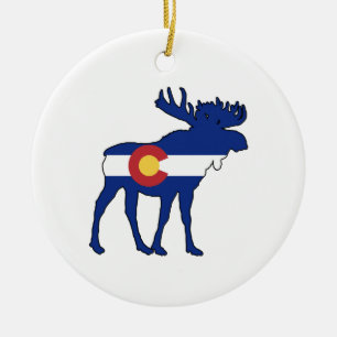 Colorado Flag Moose Ceramic Tree Decoration