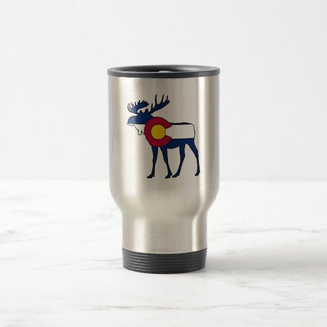 Colorado flag moose stainless travel mug (Center)