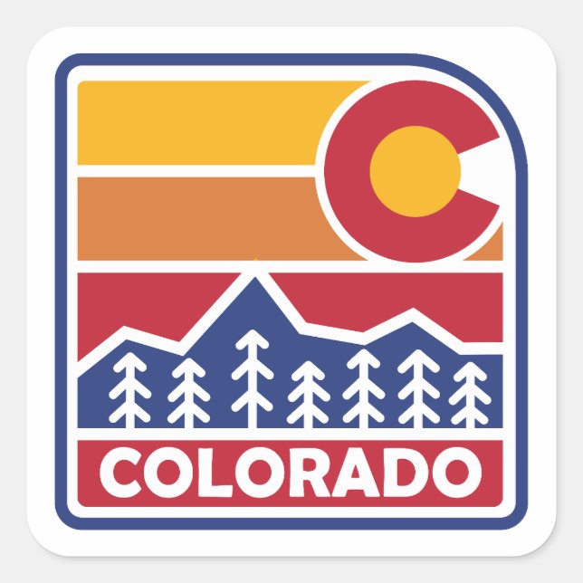 Colorado Flag Mountain and Trees Square Sticker (Front)