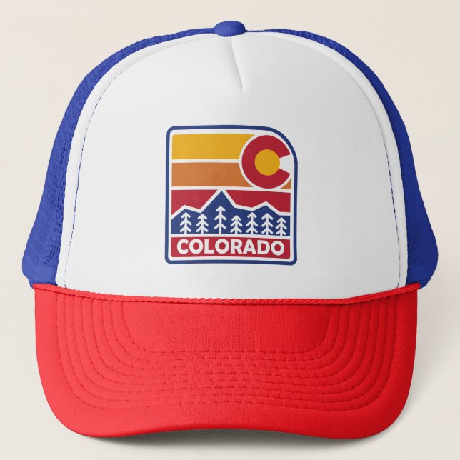 Colorado Flag Mountain and Trees Trucker Hat (Front)