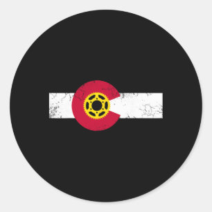 Colorado Flag Mountain Bike Cycling Riding Biking  Classic Round Sticker