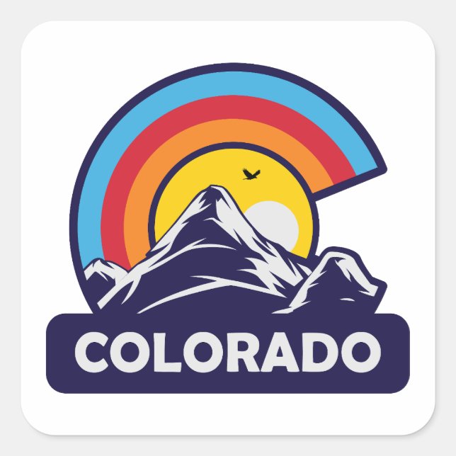 Colorado Flag Mountain Rainbow Square Sticker (Front)