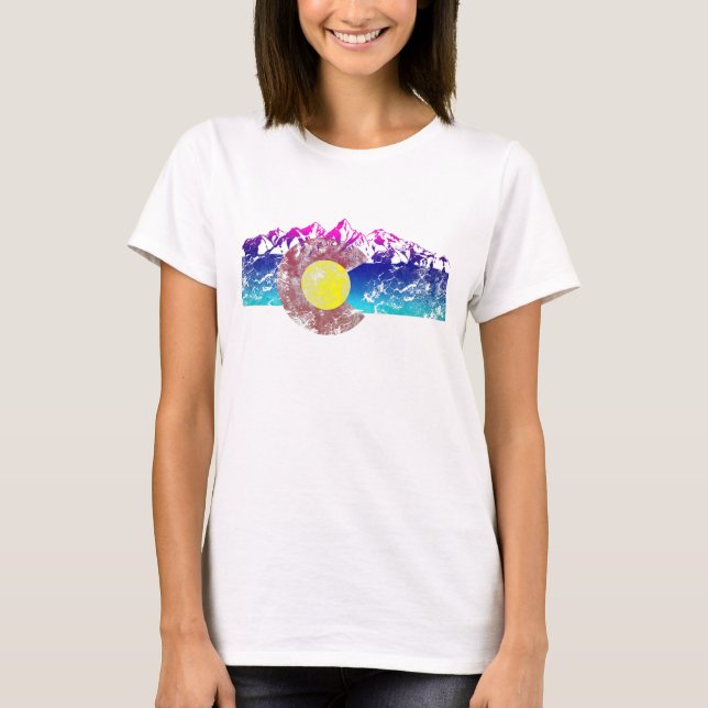 Colorado Flag Mountains Colourful Version T-Shirt (Front)