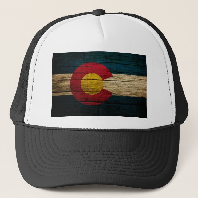Colorado Flag Rustic Old Wood Trucker Hat (Front)
