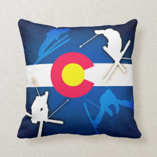 Colorado flag ski grunge square pillow