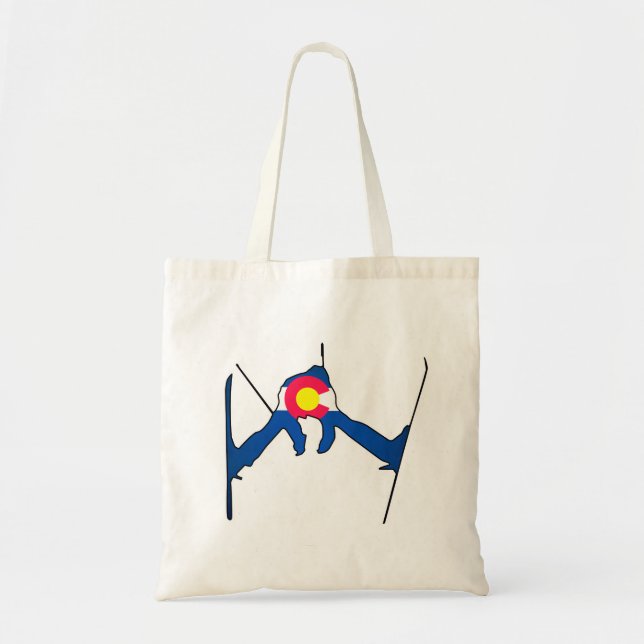 Colorado flag skier reusable tote bag (Front)