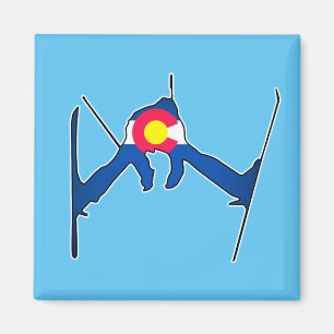 Colorado flag skier square magnet