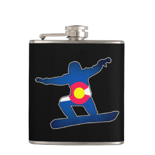 Colorado flag snowboarder drinking flask