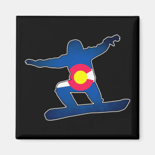 Colorado flag snowboarder square magnet