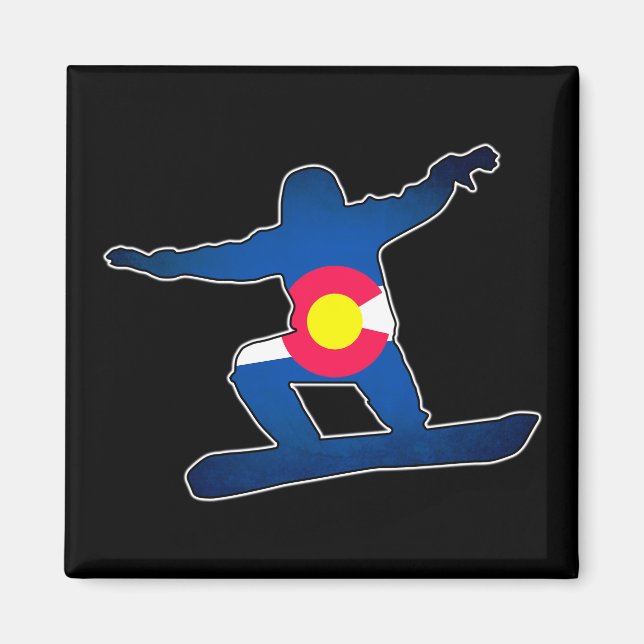 Colorado flag snowboarder square magnet (Front)