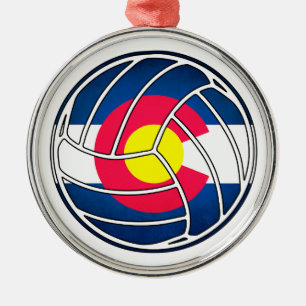 Colorado flag volleyball round metal ornament