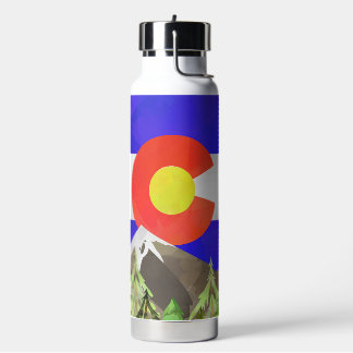 Colorado Flag Water Bottle with Mountains & Trees