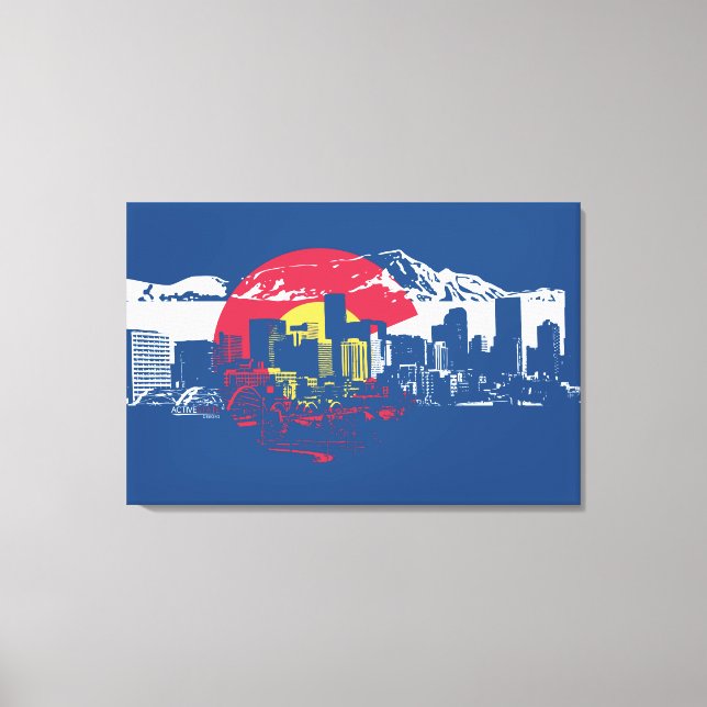 Colorado Flag with Denver Skyline and Rockies Canvas Print (Front)