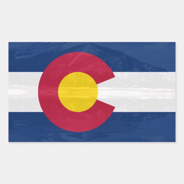 Colorado flag with mountain background rectangular sticker (Front)