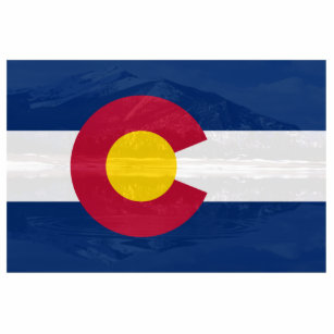 Colorado flag with mountain background statuette standing photo sculpture