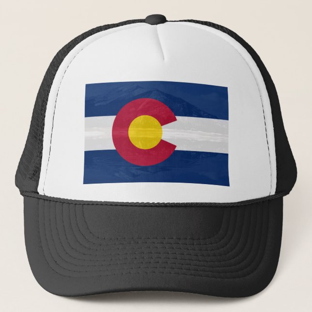 Colorado flag with mountain background trucker hat (Front)