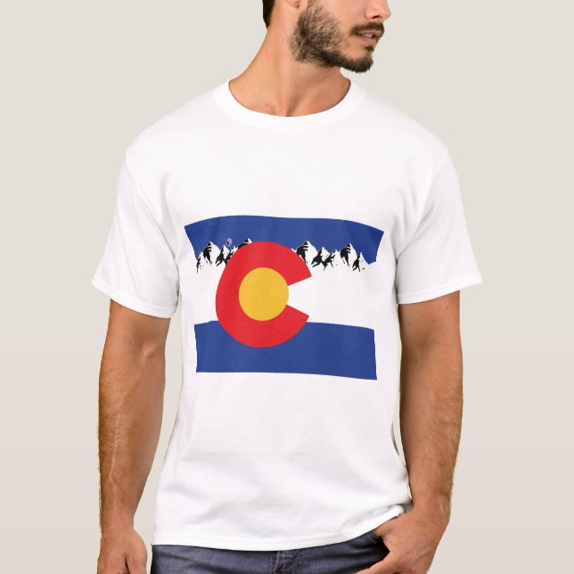 Colorado Flag with Mountains T-Shirt (Front)