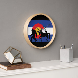 Colorado Flag with Unicorn, Bigfoot, and Jackalope Clock