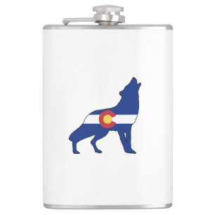 Colorado Flag Wolf Hip Flask