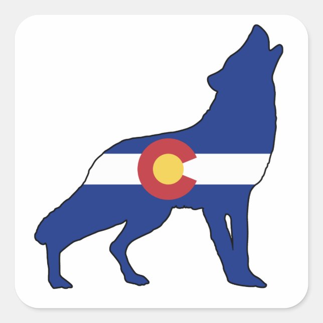 Colorado Flag Wolf Square Sticker (Front)