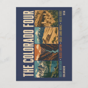 Colorado Four National Park Illustration Vintage Postcard
