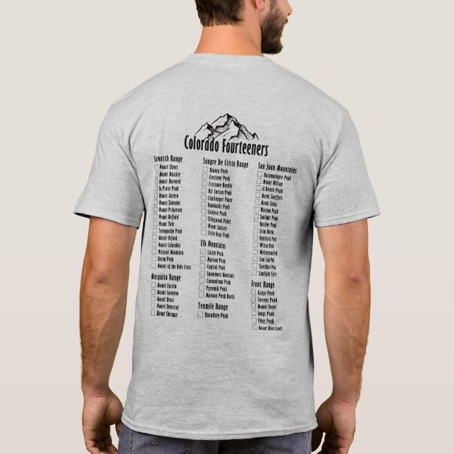 Colorado Fourteeners 2 Sided Checklist 14er Shirt (Back)