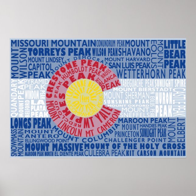 Colorado Fourteeners State Flag 14ers Poster (Front)