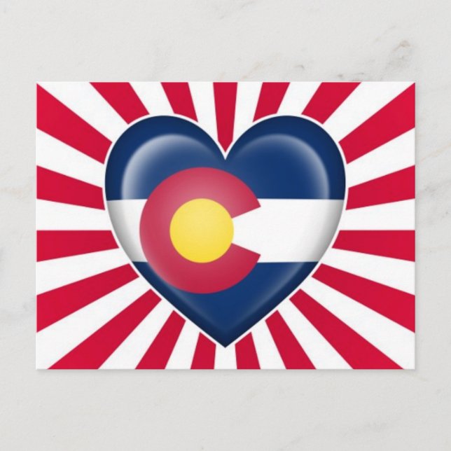 Colorado Heart Flag with Star Burst Postcard (Front)